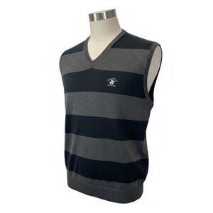 EUC Beverly Hills Polo Club Men’s Charcoal Black Stripe Knit Sweater Vest - XL